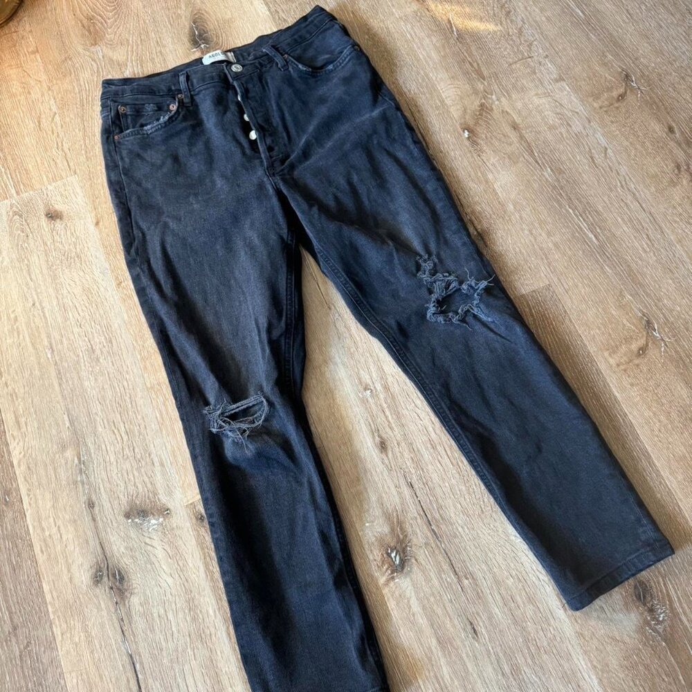 Agolde Nico Washed Black Ripped Straight Leg‎ Jeans